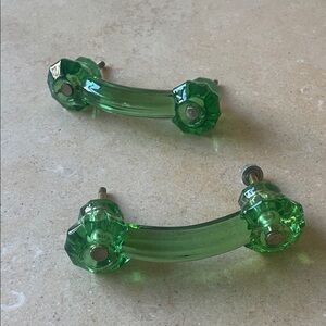 Vintage Green Glass Drawer Pulls